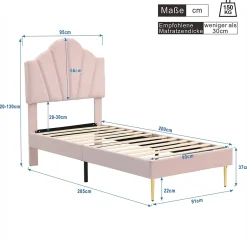 Okwish Lit simple 90x200 cm, Lit Capitonné avec Tête de Lit Coquillage Réglable et Pieds Dorés - Rose, Sans Matelas Online