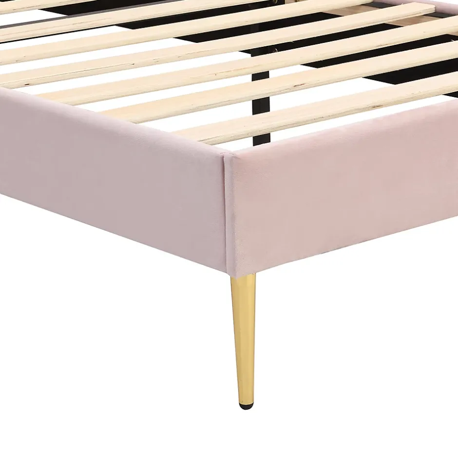 Okwish Lit simple 90x200 cm, Lit Capitonné avec Tête de Lit Coquillage Réglable et Pieds Dorés - Rose, Sans Matelas Online