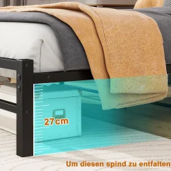 Okwish Lit Simple 120x200 cm, Lit Métal Ado Vintage avec LED et USB, Sans Matelas, MDF et Métal, Noir/Brun