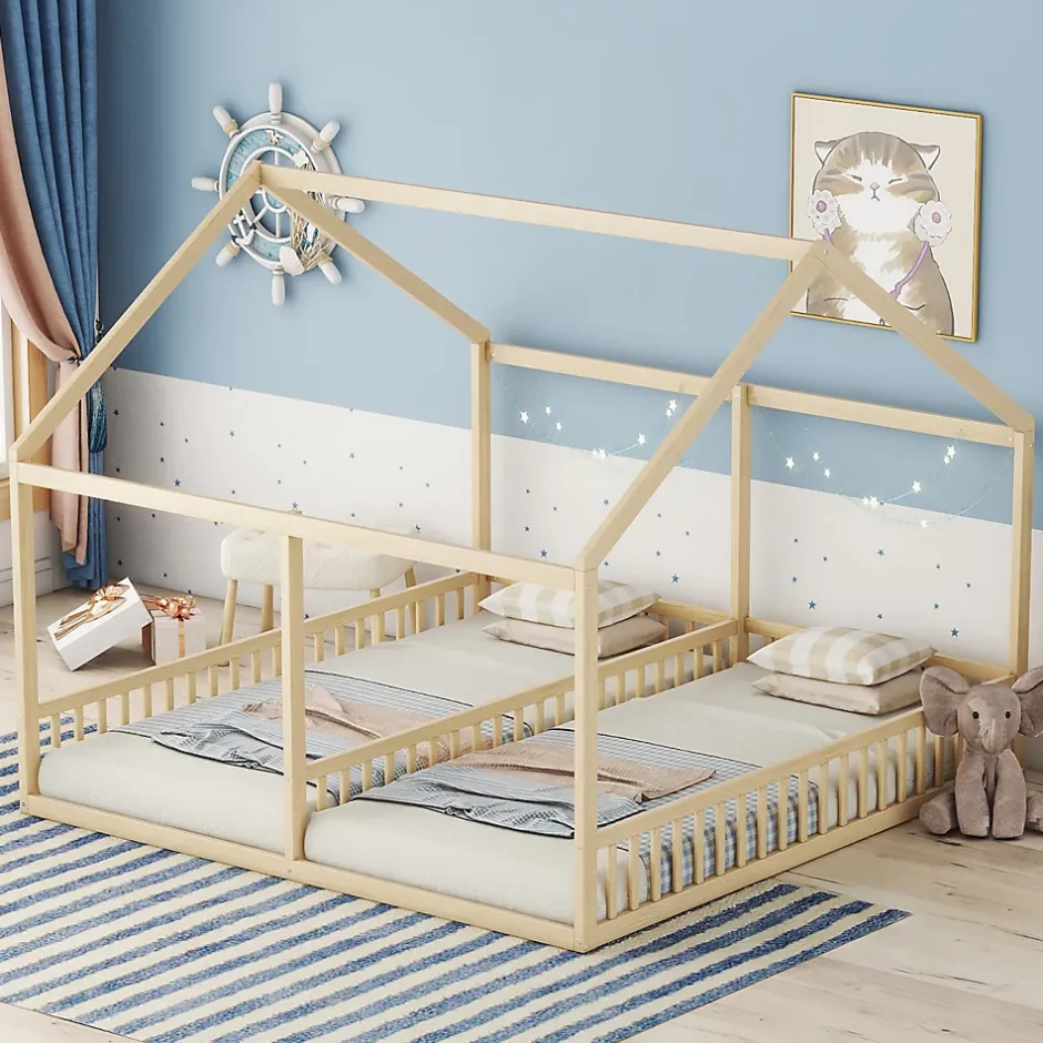 ProximaX Lit simple 90x200 cm modèle maison naturel, lit bas 2-en-1 pour enfants et adolescents, design ludique et multifonction Discount