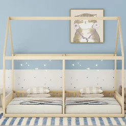 ProximaX Lit simple 90x200 cm modèle maison naturel, lit bas 2-en-1 pour enfants et adolescents, design ludique et multifonction Discount