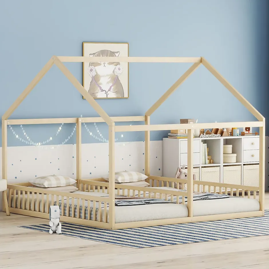 ProximaX Lit simple 90x200 cm modèle maison naturel, lit bas 2-en-1 pour enfants et adolescents, design ludique et multifonction Discount