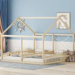 ProximaX Lit simple 90x200 cm modèle maison naturel, lit bas 2-en-1 pour enfants et adolescents, design ludique et multifonction Discount
