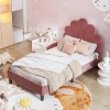 ProximaX Lit simple 90x200 cm rouge, rembourré velours, tête fleur, sommier à lattes, cadre stable, idéal pour enfant Hot