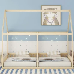 Enfant Blackcolors Lit simple 90X200 Lit plat Modèle d'appartement Couleur naturelle
