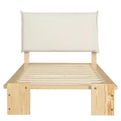 ModernLuxe Lit simple 90x200cm - tête de lit rembourrée amovible - bois massif + éponge + contreplaqué - Naturel (matelas non inclus) Outlet