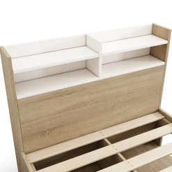 ModernLuxe Lit simple 90x190cm avec 2 tiroirs - tête de lit avec étagère - panneaux de particules+bois massif - Naturel(matelas non inclus)