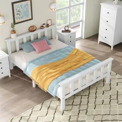 Blackcolors Lit Simple 90x200cm Bois Tête De Lit Pin Blanc