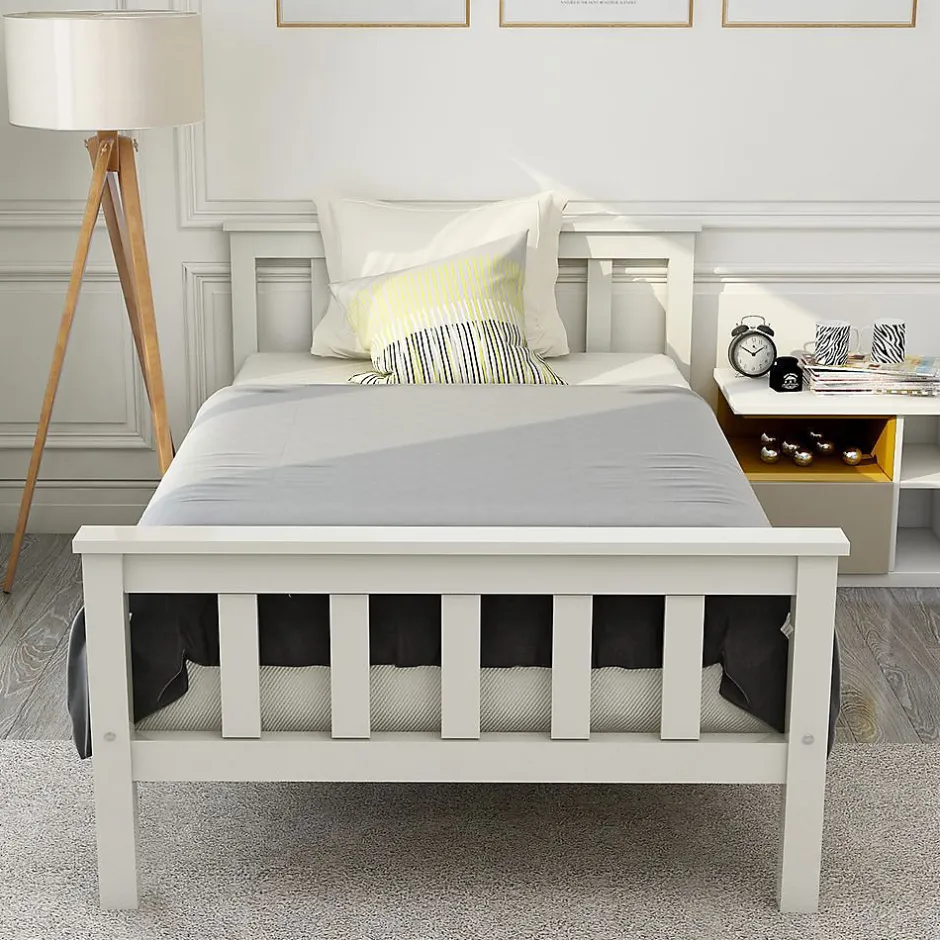 Blackcolors Lit Simple 90x200cm Bois Tête De Lit Pin Blanc