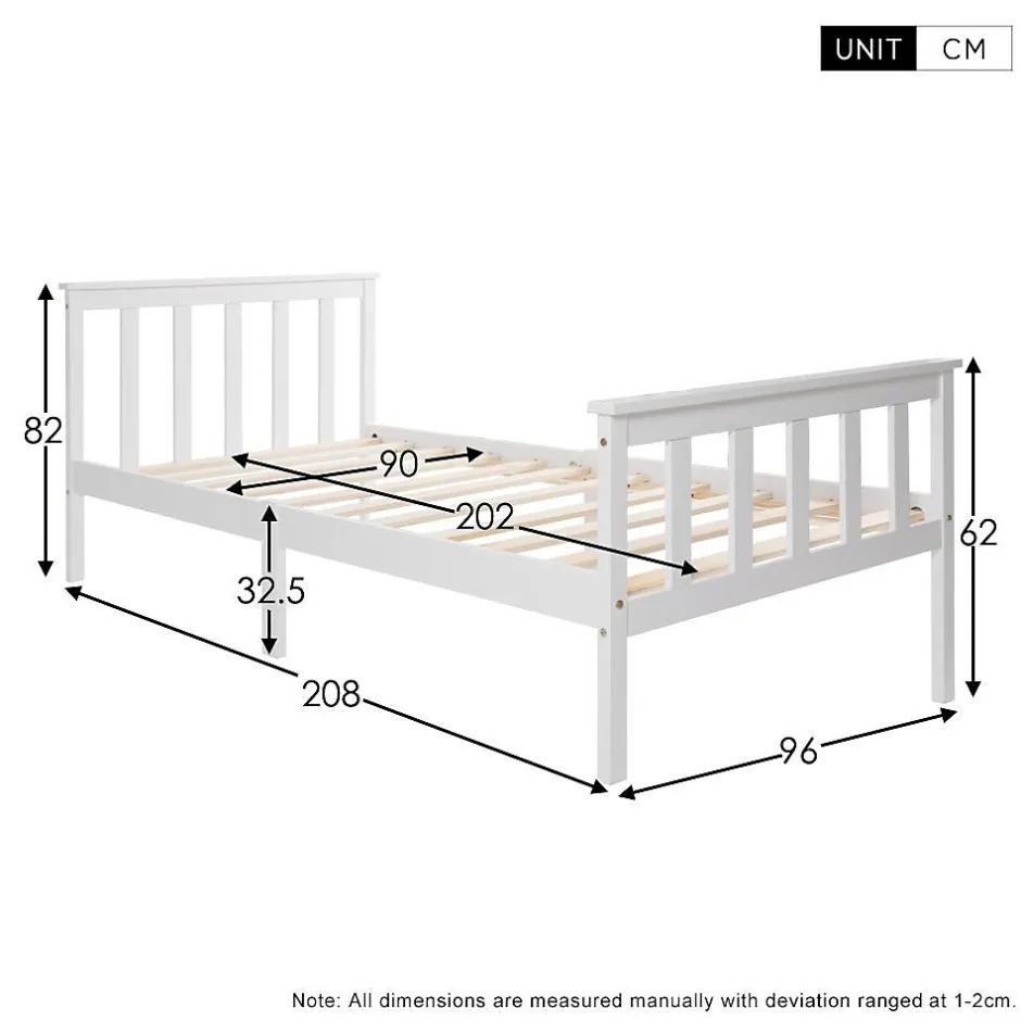 Blackcolors Lit Simple 90x200cm Bois Tête De Lit Pin Blanc