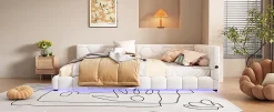Enfant Fortuna lai Lit Simple 140x200cm, Canapé-Lit avec Éclairage Ambiant, USB, Typ-C, Blanc