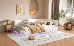 Enfant Fortuna lai Lit Simple 140x200cm, Canapé-Lit avec Éclairage Ambiant, USB, Typ-C, Blanc