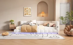 Enfant Fortuna lai Lit Simple 140x200cm, Canapé-Lit avec Éclairage Ambiant, USB, Typ-C, Blanc