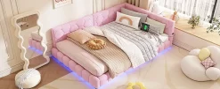 Fortuna lai Lit Simple 140x200cm, Canapé-Lit avec Éclairage Ambiant, USB, Typ-C, Rose Sale