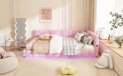 Fortuna lai Lit Simple 140x200cm, Canapé-Lit avec Éclairage Ambiant, USB, Typ-C, Rose Sale