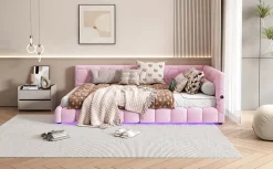 Fortuna lai Lit Simple 90x200cm, Canapé-Lit avec Éclairage Ambiant, USB, Typ-C, Rose Best