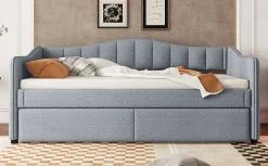 Enfant Fortuna lai Lit Simple 90x200cm, Canapé-Lit avec Tiroirs et Éclairage Ambiant, Beige