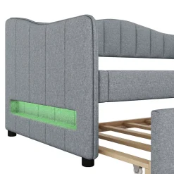 Enfant Fortuna lai Lit Simple 90x200cm, Canapé-Lit avec Tiroirs et Éclairage Ambiant, Beige