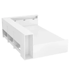 ModernLuxe Lit simple 90x200cm en bois massif - avec rangements multifonctions - Blanc Discount