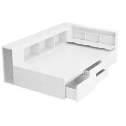 ModernLuxe Lit simple 90x200cm en bois massif - avec rangements multifonctions - Blanc Discount