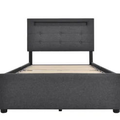 Blackcolors Lit Simple 90x200cm Rembourré Led 2 Tiroirs Tête Réglable Gris