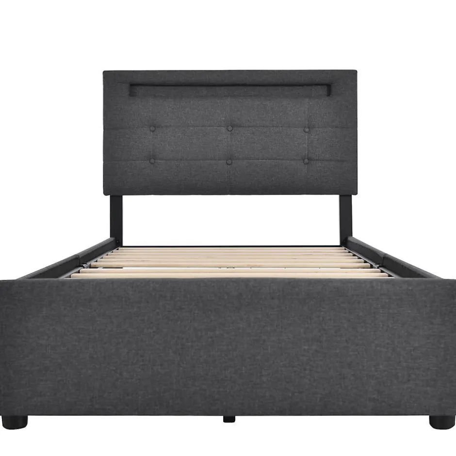 Blackcolors Lit Simple 90x200cm Rembourré Led 2 Tiroirs Tête Réglable Gris