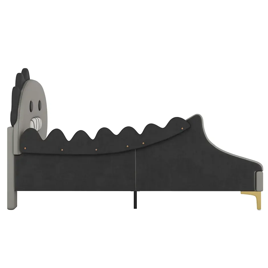 ProximaX Lit simple-Lit pour enfant 90 x 200 cm, forme de dinosaure de dessin animé, lit plat, matériau PU, gris Outlet