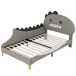 ProximaX Lit simple-Lit pour enfant 90 x 200 cm, forme de dinosaure de dessin animé, lit plat, matériau PU, gris Outlet
