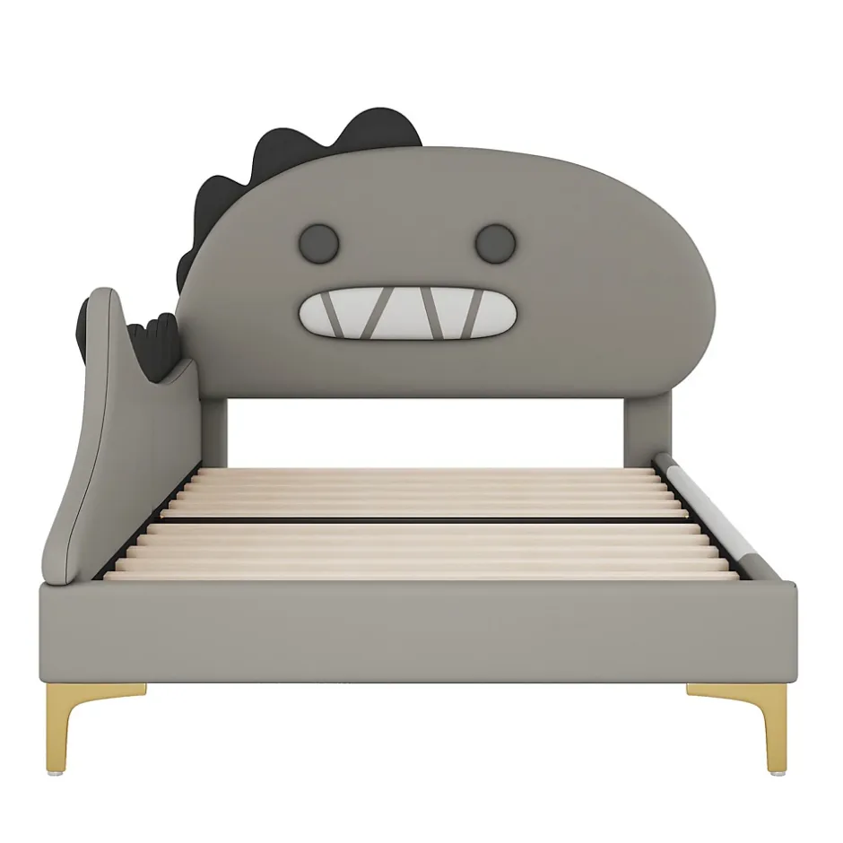 ProximaX Lit simple-Lit pour enfant 90 x 200 cm, forme de dinosaure de dessin animé, lit plat, matériau PU, gris Outlet