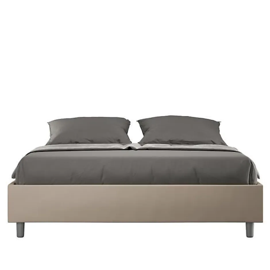 Ityhome Lit Sommier avec sommier capitonné 160x200 Azelia simili cuir gris tourterelle