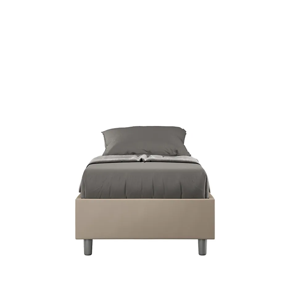 Ityhome Lit Sommier avec sommier capitonné 80x210 Azelia simili cuir gris tourterelle New
