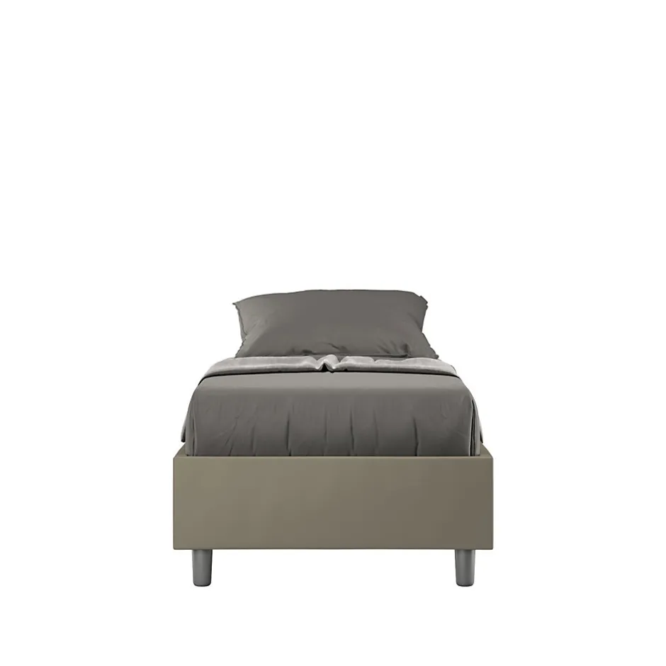 Ityhome Lit Sommier sans sommier capitonné 80x190 simili cuir cappuccino Azelia