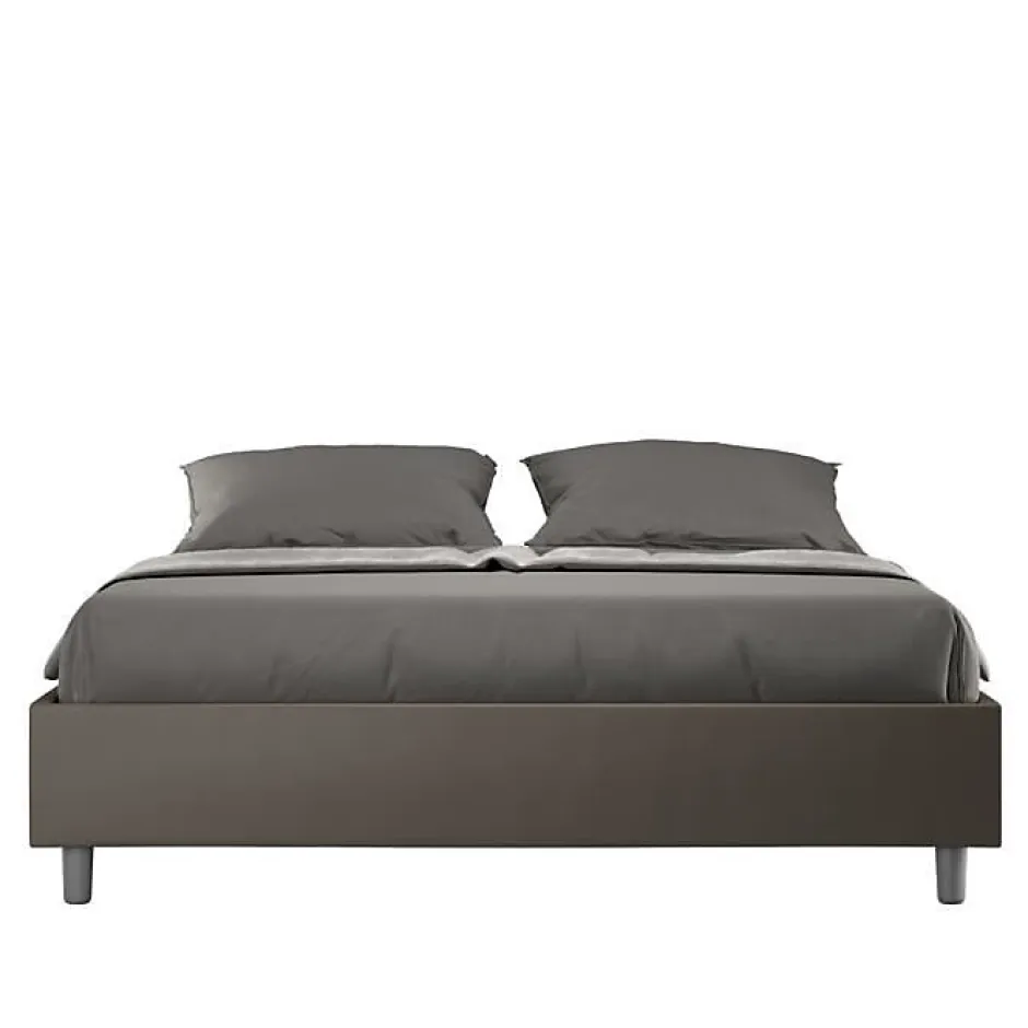 Ityhome Lit sommier sans sommier capitonné 160x190 simili cuir cappuccino Azelia