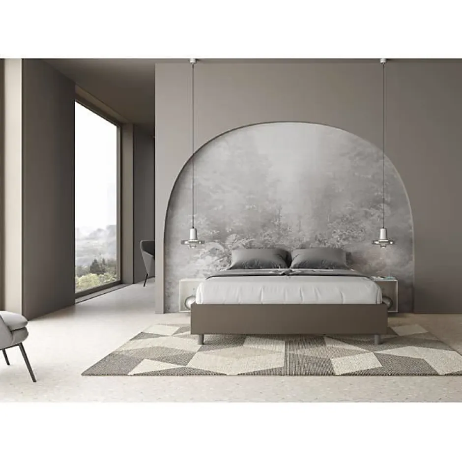 Ityhome Lit sommier sans sommier capitonné 160x190 simili cuir cappuccino Azelia