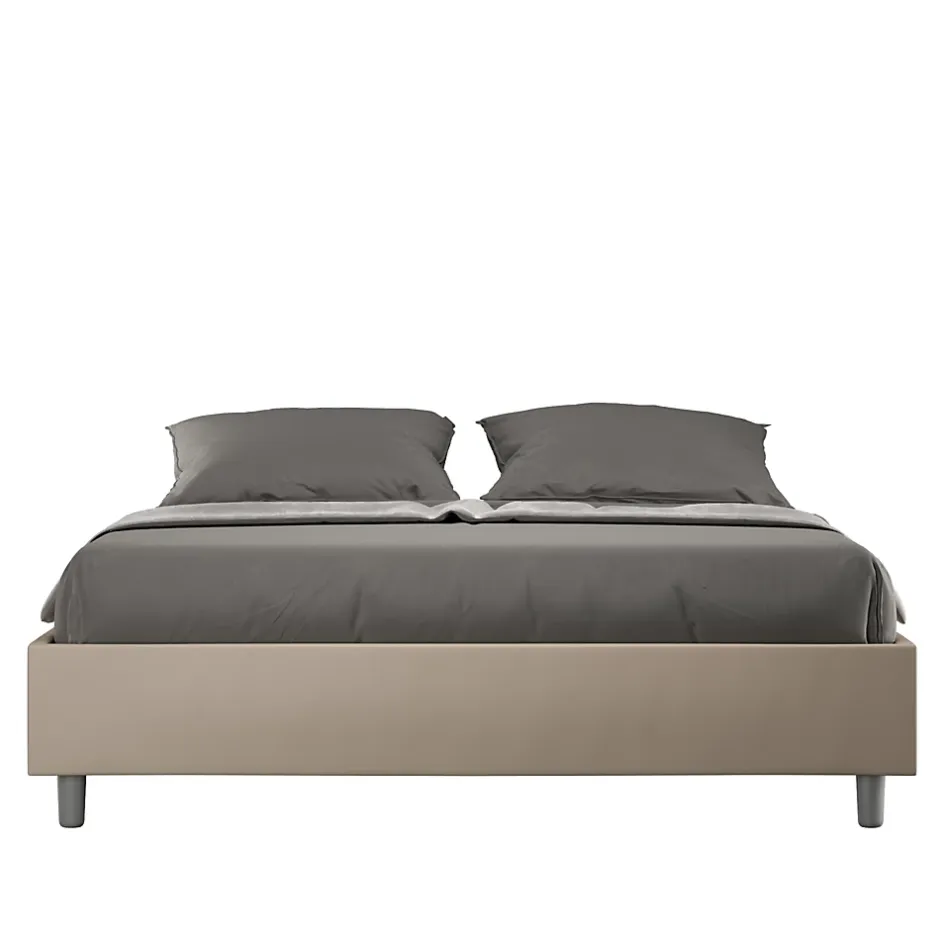 Ityhome Lit Sommier sans sommier capitonné 160x200 Azelia simili cuir gris tourterelle Hot