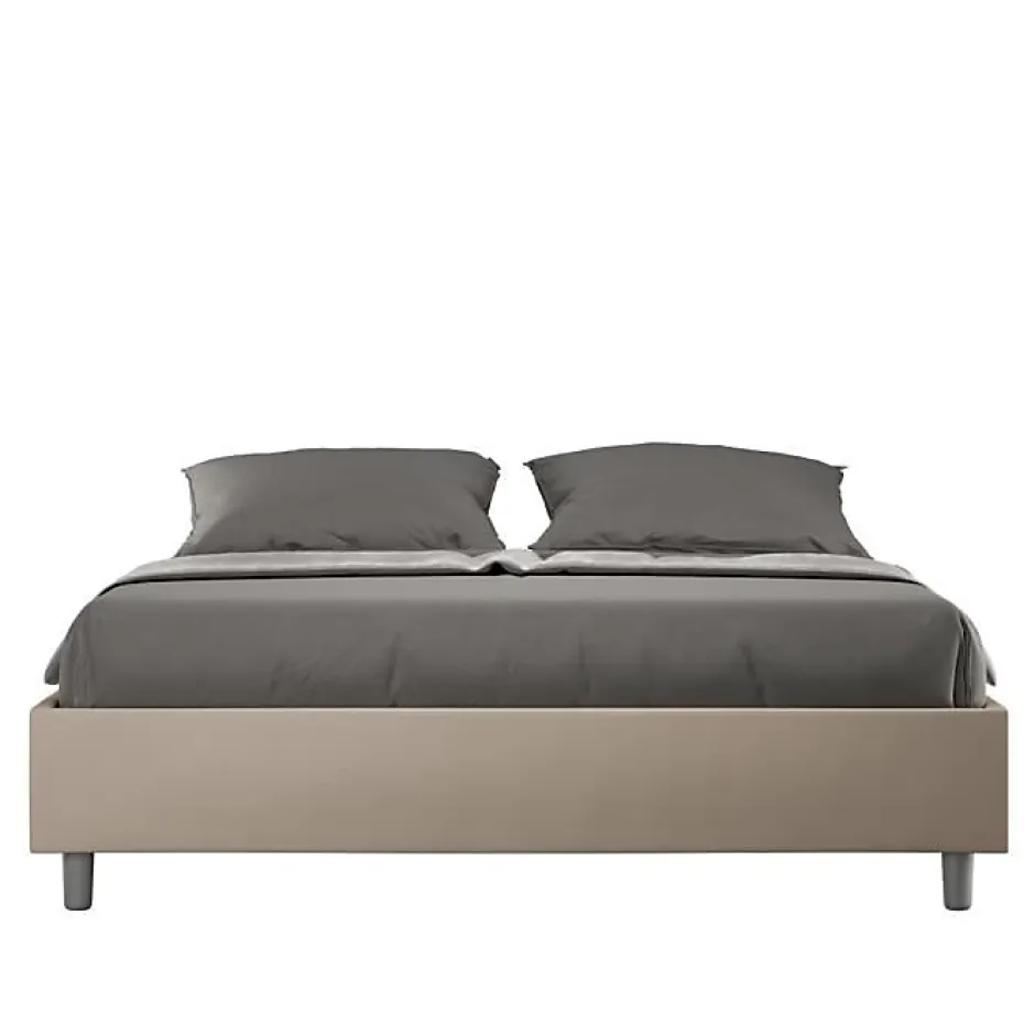 Ityhome Lit Sommier sans sommier capitonné 160x200 Azelia simili cuir gris tourterelle Hot