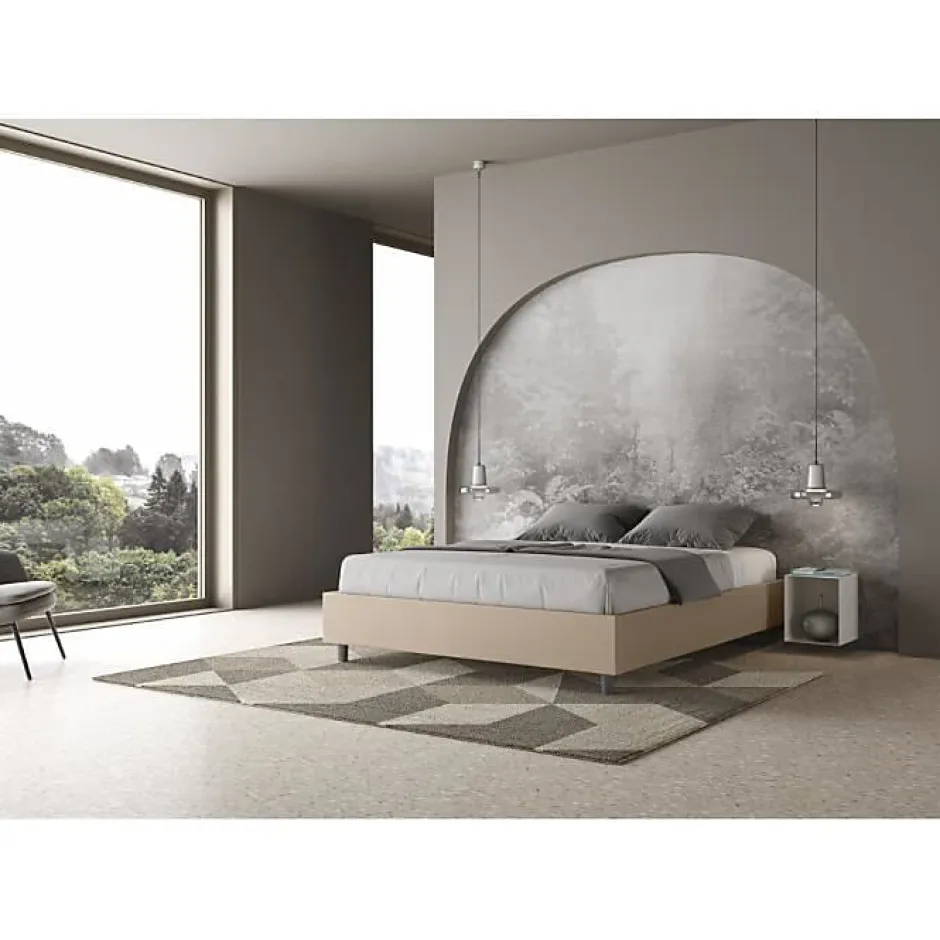 Ityhome Lit Sommier sans sommier capitonné 160x200 Azelia simili cuir gris tourterelle Hot