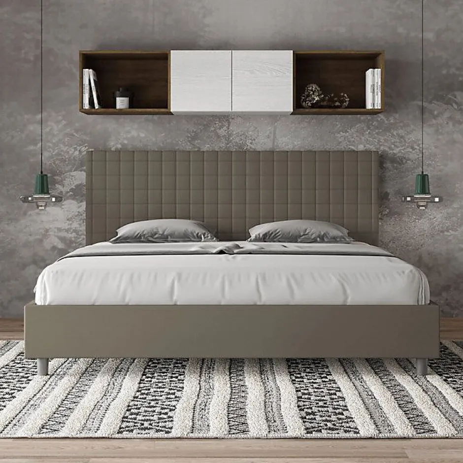 Ityhome Lit Sunny cappuccino en similicuir avec sommier rembourré 200x200