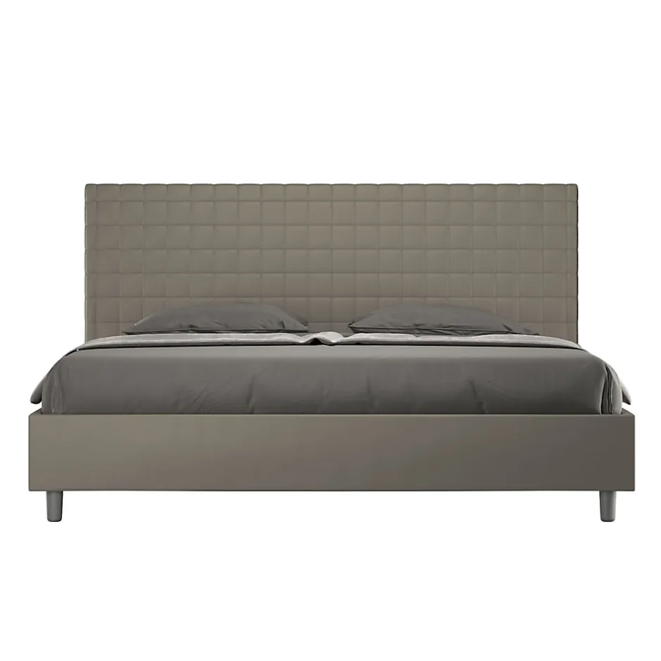 Ityhome Lit Sunny cappuccino en similicuir avec sommier tapissé 200x210