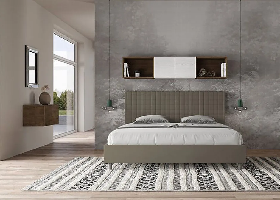 Ityhome Lit Sunny cappuccino en similicuir avec sommier tapissé 200x210