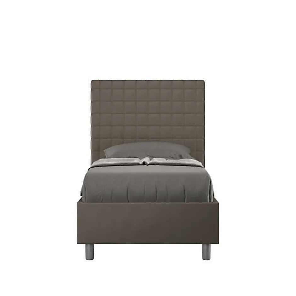 Ityhome Lit Sunny cappuccino en similicuir avec sommier tapissé 80x190