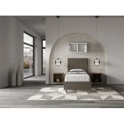 Ityhome Lit Sunny cappuccino en similicuir avec sommier tapissé 80x190