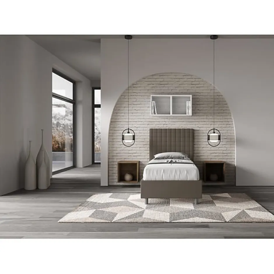 Ityhome Lit Sunny cappuccino en similicuir avec sommier tapissé 80x190