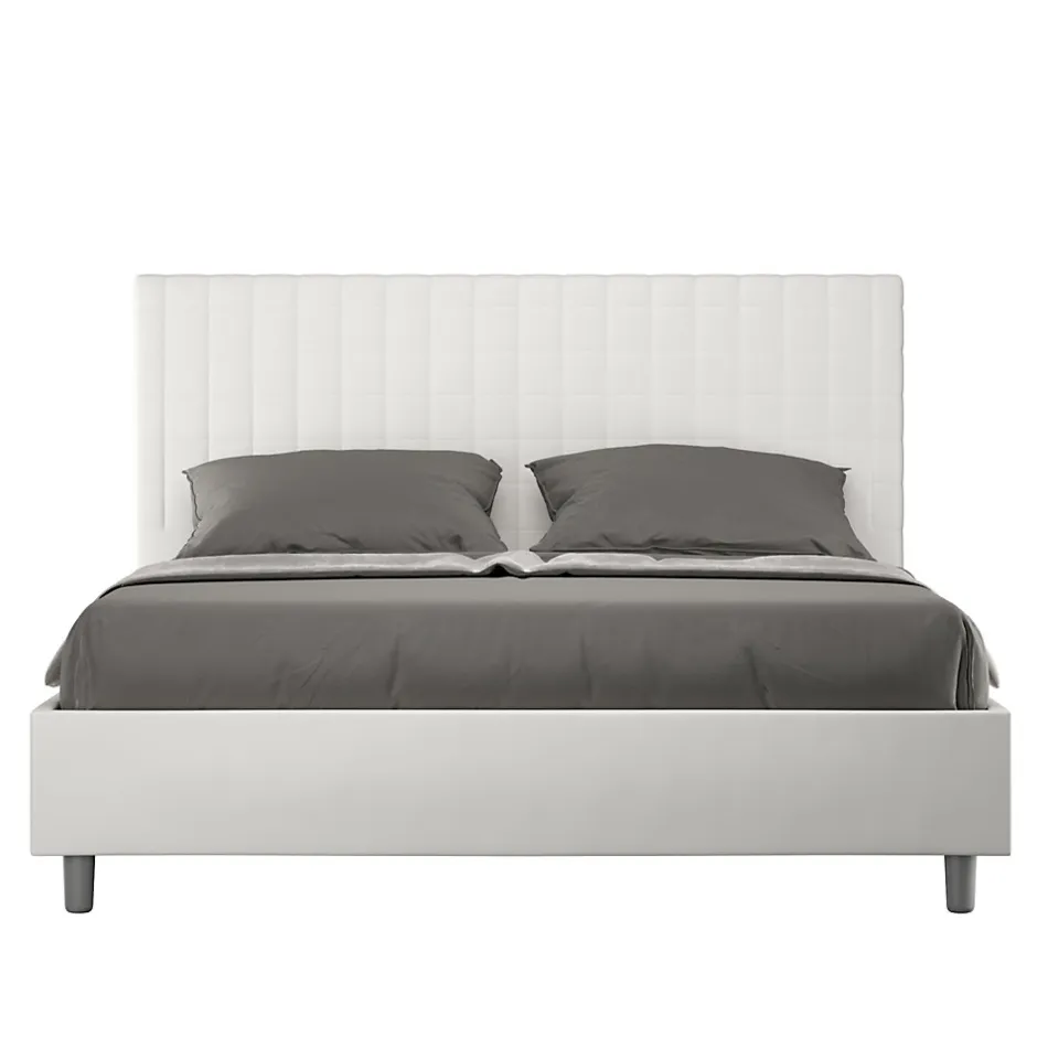 Ityhome Lit Sunny en simili cuir blanc avec sommier tapissé 160x200