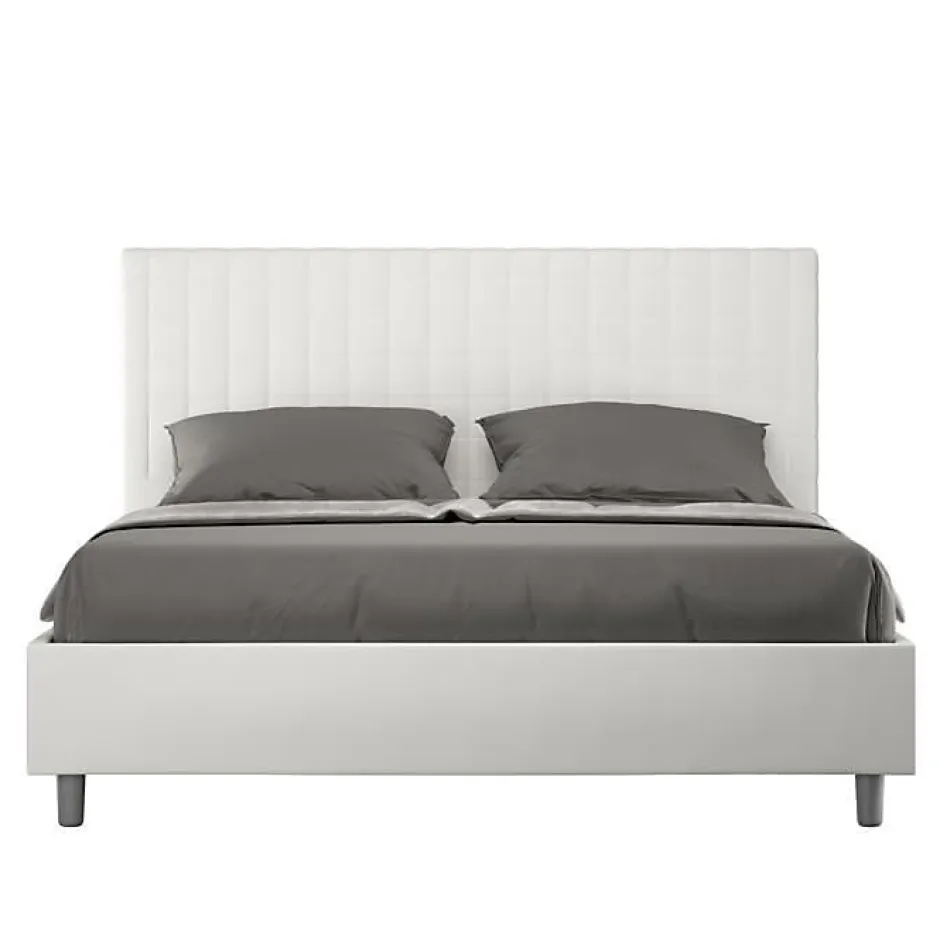Ityhome Lit Sunny en simili cuir blanc avec sommier tapissé 160x200