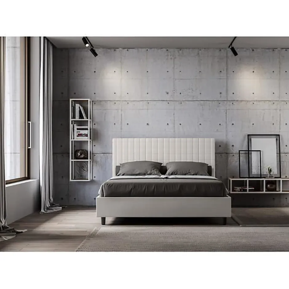 Ityhome Lit Sunny en simili cuir blanc avec sommier tapissé 160x200