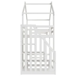 Okwish Lit Superposé - Lit enfant 90x200 cm avec Toît et Escalier Sécurisé, Cadre Bois Massif et Lattes Solides, Couleur Blanc