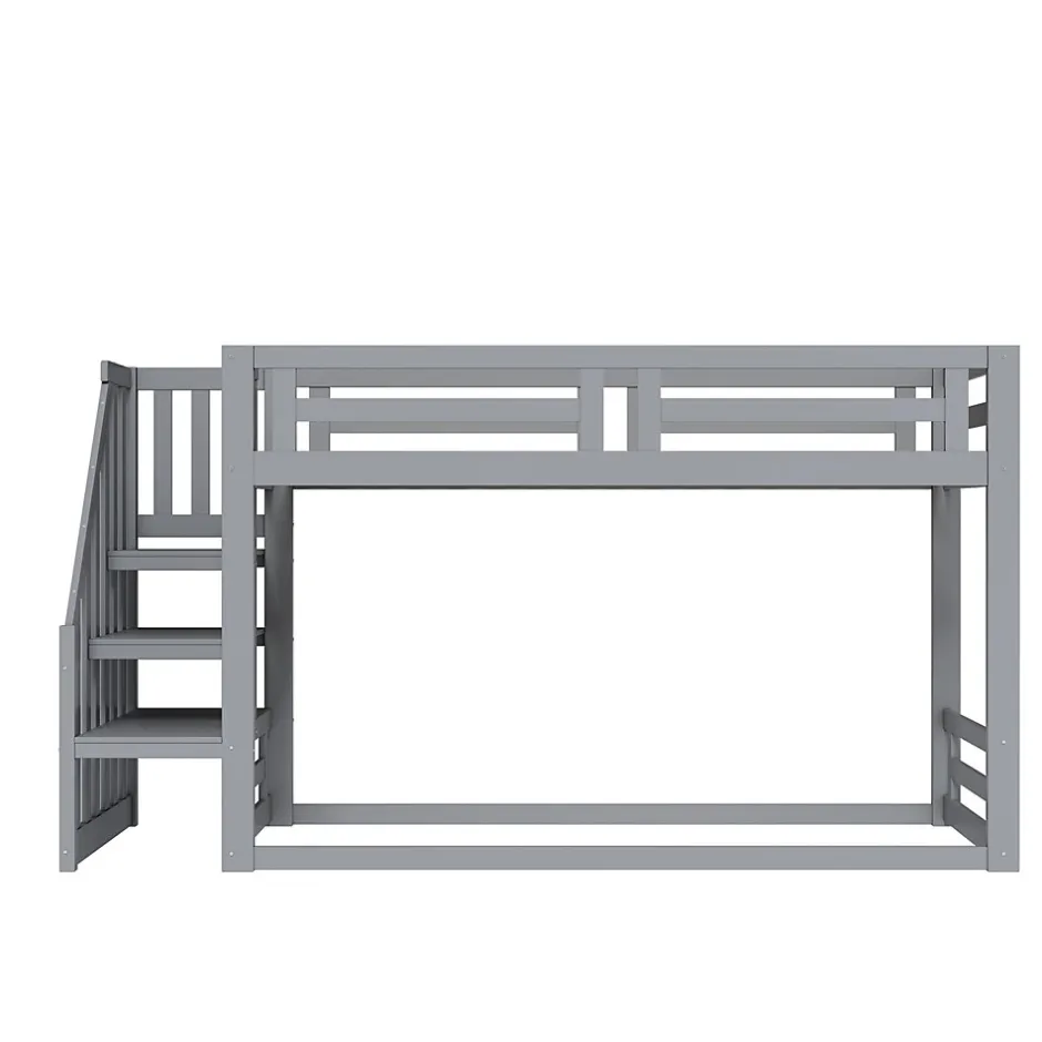 Enfant Okwish Lit Superposé - Lit enfant 90x200 cm avec Toît, Escalier Sécurisé et Structure Solide, Bois Massif et MDF, Couleur Gris