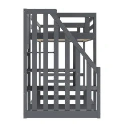 Enfant Okwish Lit Superposé - Lit enfant 90x200 cm avec Toît, Escalier Sécurisé et Structure Solide, Bois Massif et MDF, Couleur Gris