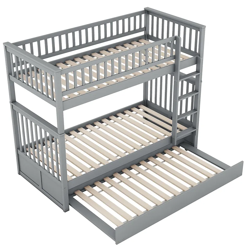 Okwish Lit Superposé 90 x 200 cm - Lit Gigogne avec Escalier - Pin + MDF - Sans Matelas - Gris